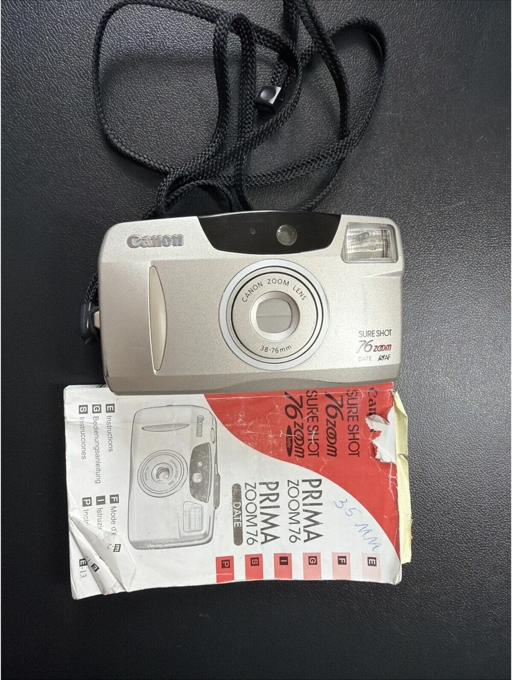 Canon Sure Shot Zoom 76 Date SAF Point & Shoot 35mm Film Camera w/ Strap Tested